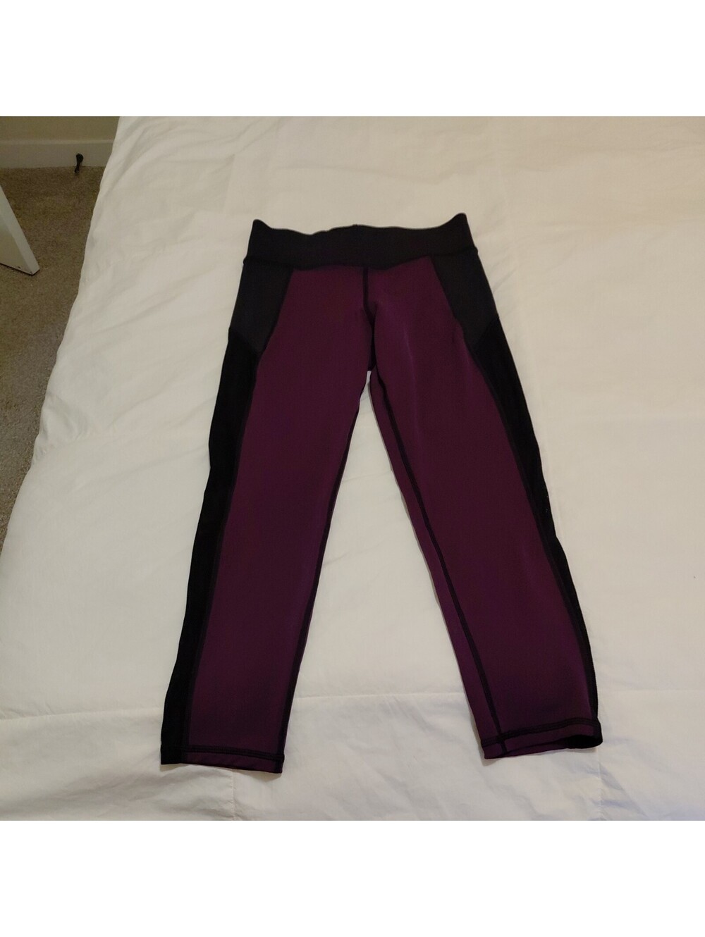 MICHI Activewear Cropped Side Mesh Leggings black purple S/P ($125) #888